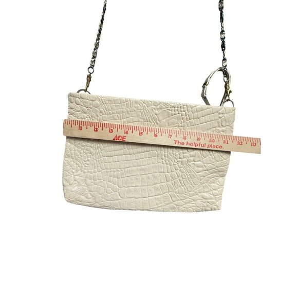 Women's Shoulder Bag Beige Crocodile Embossed Genuine Leather Chain Strap Italy - Picture 4 of 8